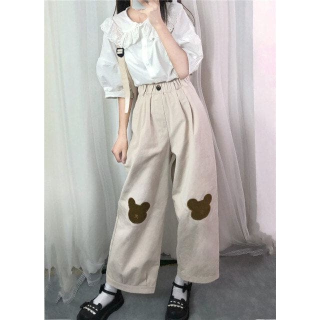 Japanese Kawaii Cartoon Bear Embroidery Pants MK16573