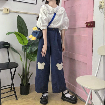 Japanese Kawaii Cartoon Bear Embroidery Pants MK16573