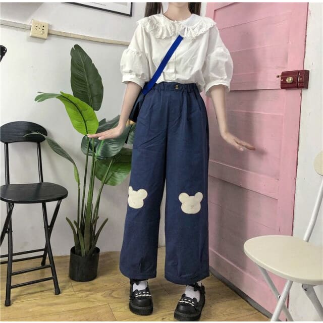 Japanese Kawaii Cartoon Bear Embroidery Pants MK16573