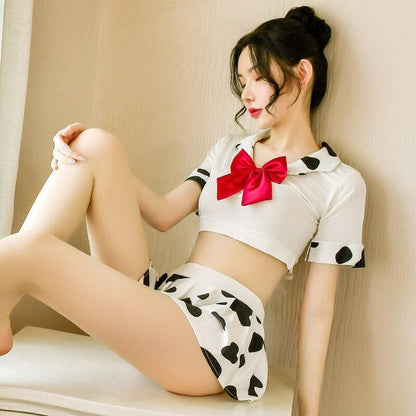 Japanese Kawaii Cow Lingerie Set with Bow MM2254