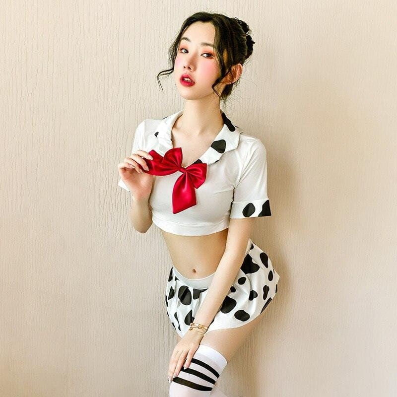 Japanese Kawaii Cow Lingerie Set with Bow MM2254