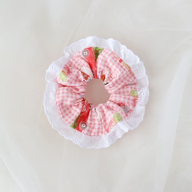 Japanese Lace Scrunchie - Pink Check / One Size