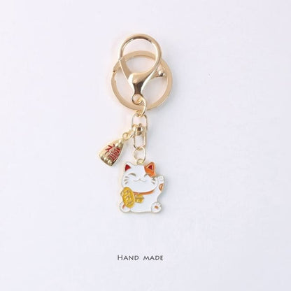 Japanese Lucky-Cat Bag Charm / Key Ring - Rhombus Red