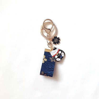 Japanese Lucky-Cat Key Ring / Bag Charm - Blue / One Size