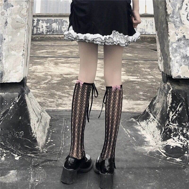 Japanese Mesh Hollow Knee High Socks Gothic Stockings