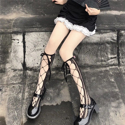 Japanese Mesh Hollow Knee High Socks Gothic Stockings