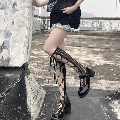 Japanese Mesh Hollow Knee High Socks Gothic Stockings