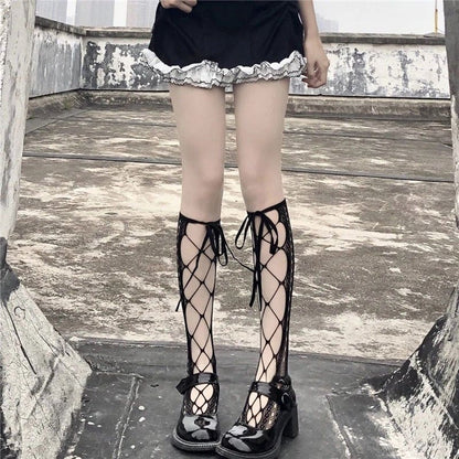 Japanese Mesh Hollow Knee High Socks Gothic Stockings