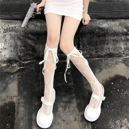 Japanese Mesh Hollow Knee High Socks Gothic Stockings