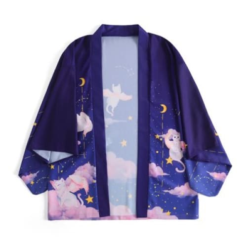 Japanese Night Dreaming Cute Cat Sunscreen Kimono Coat BM174