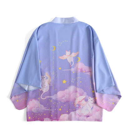 Japanese Night Dreaming Cute Cat Sunscreen Kimono Coat BM174