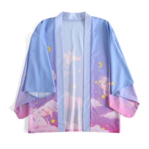 Japanese Night Dreaming Cute Cat Sunscreen Kimono Coat BM174