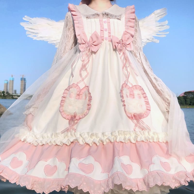 Japanese Sweet Lolita Cute Rabbit Ruffles Bow Jsk Princess