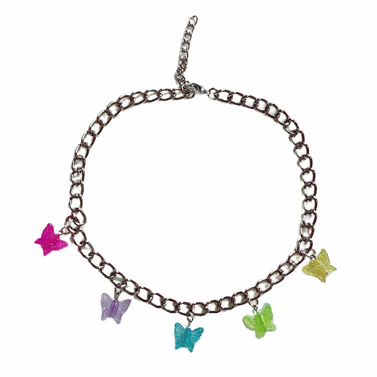 Jelly Butterfly Chain Necklace - Standart / Silver