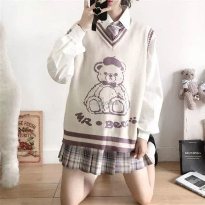 JK Cute Bear V-neck Sweater Vest BM042