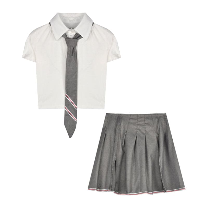 JK Tie T-Shirt Split Pleated Skirt Set - Set / S