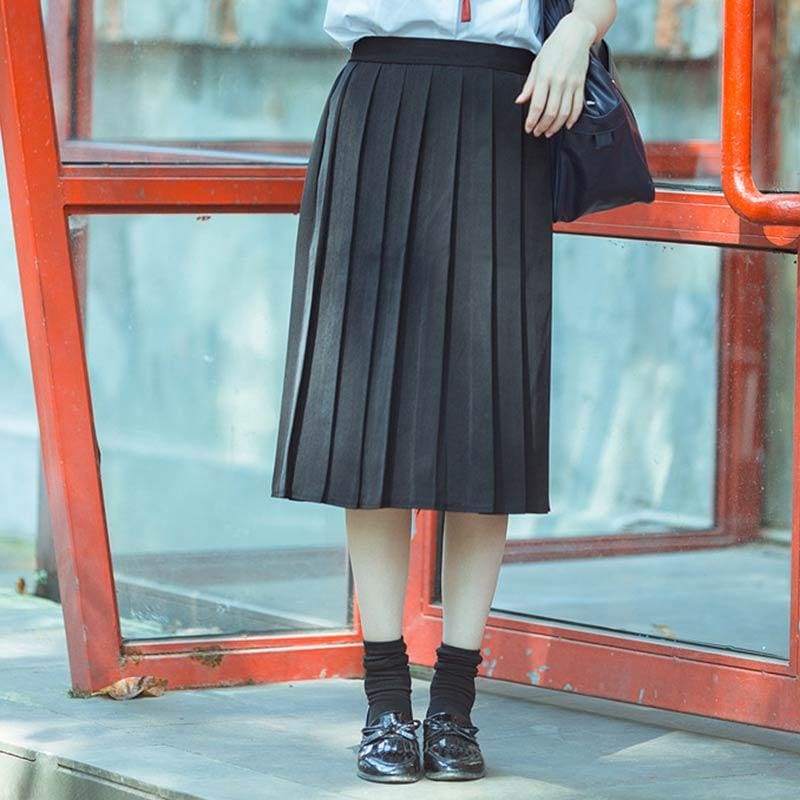 JK Uniform High Waist Pleated Short Mid Long Skirt