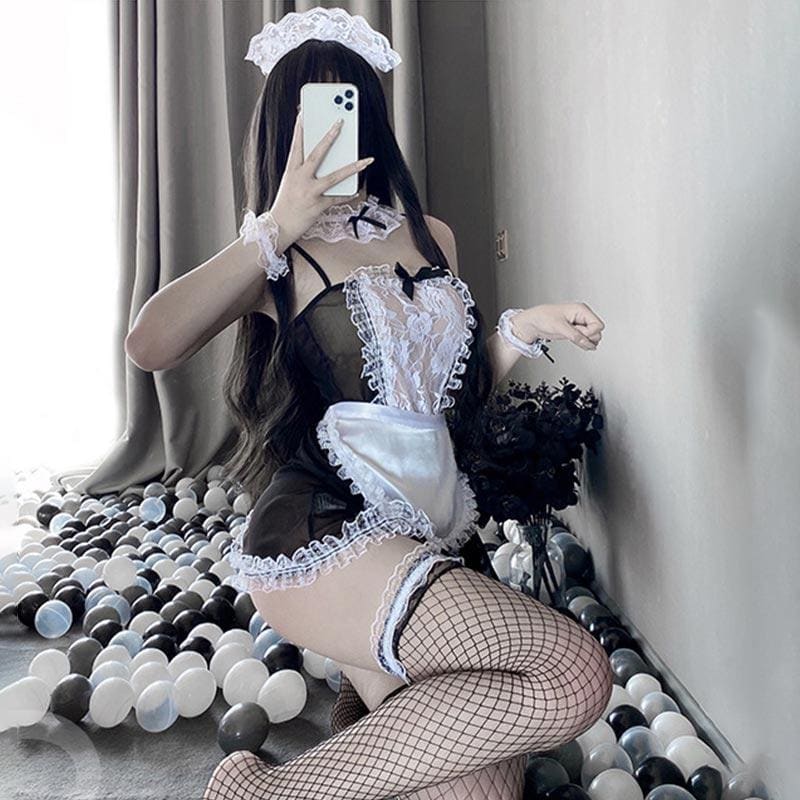 Kawaii Black Sexy Maid Lingerie Dress - Black / One Size