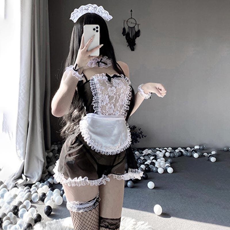 Kawaii Black Sexy Maid Lingerie Dress - Black / One Size