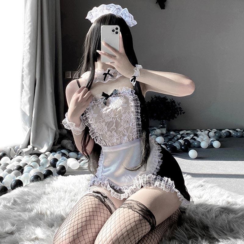 Kawaii Black Sexy Maid Lingerie Dress - Black / One Size