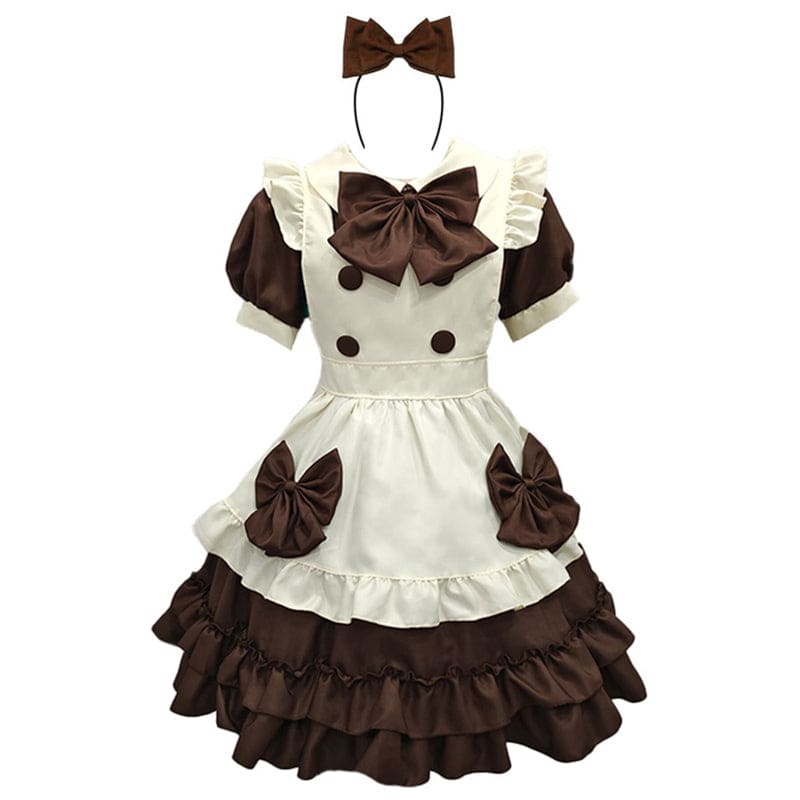 Kawaii Bow Decor Rulffled Lolita Dress - Brown / S