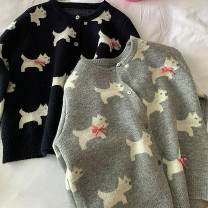 Kawaii Bow Puppy Sweater Cardigan Jacket