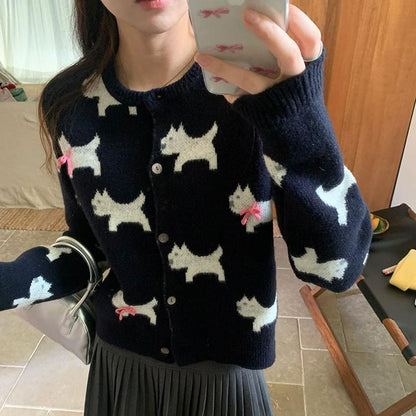 Kawaii Bow Puppy Sweater Cardigan Jacket