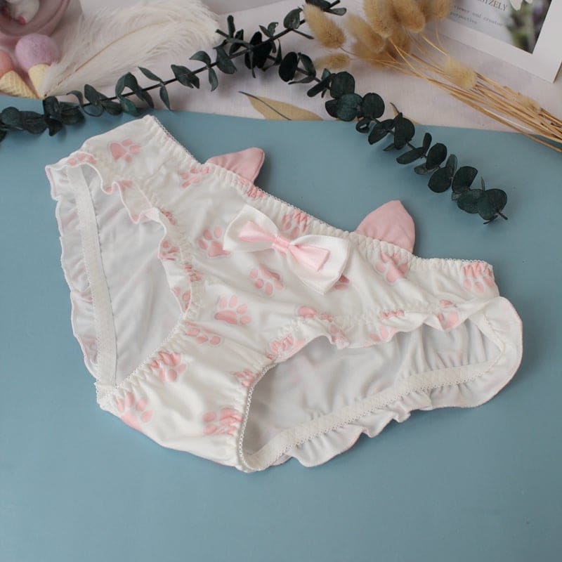 Kawaii Bowknot Cute Cat Paw Undies Panties MK16993