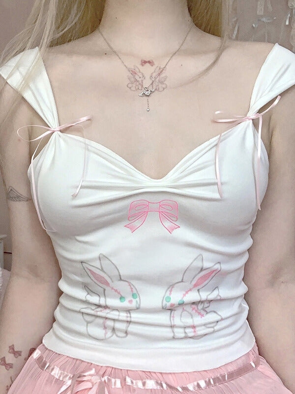 Kawaii Bunny Bow Camisole - short sleeve tops