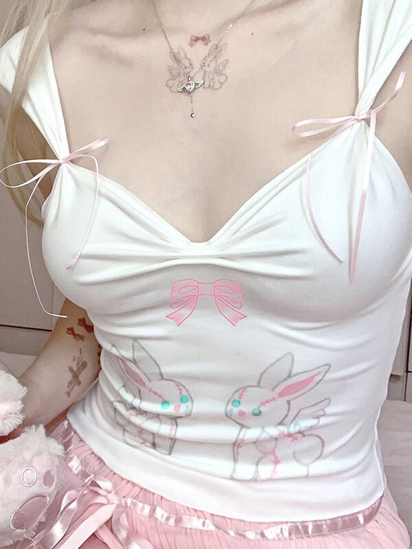 Kawaii Bunny Bow Camisole - short sleeve tops