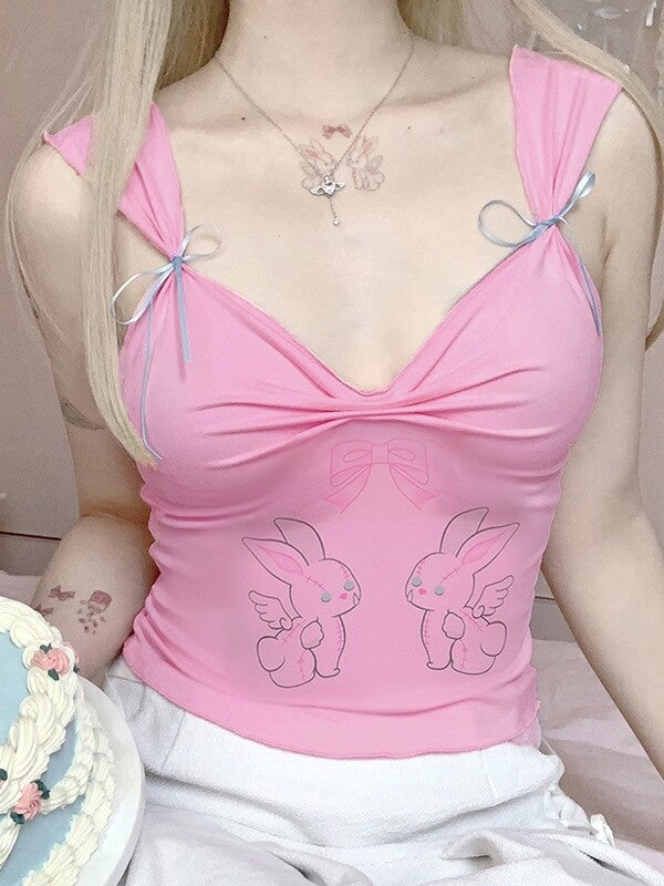 Kawaii Bunny Bow Camisole - short sleeve tops