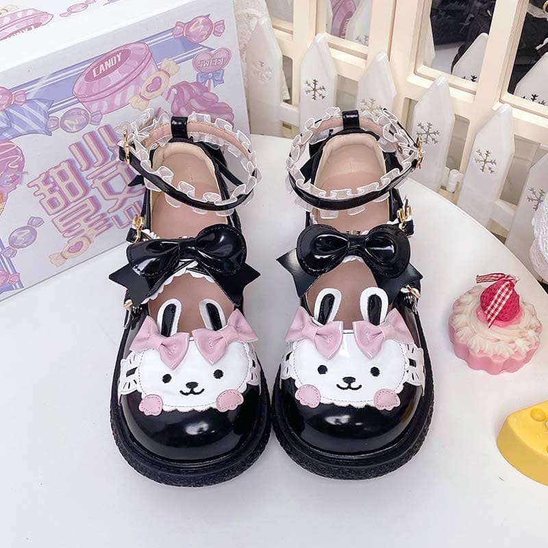 Kawaii Bunny Lolita Mary Janes Shoes - Black / 34