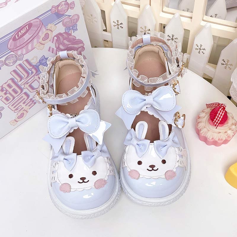 Kawaii Bunny Lolita Mary Janes Shoes - Blue / 34