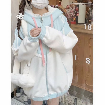 Kawaii Cat Ears Zipper Jacket - Blue / S