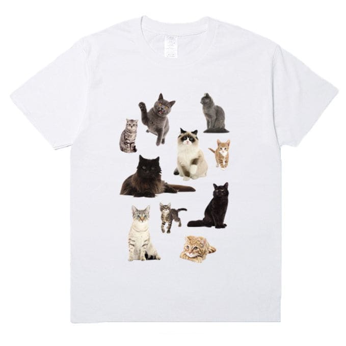 Kawaii Cat Print T - Shirt - M / White - T - Shirts