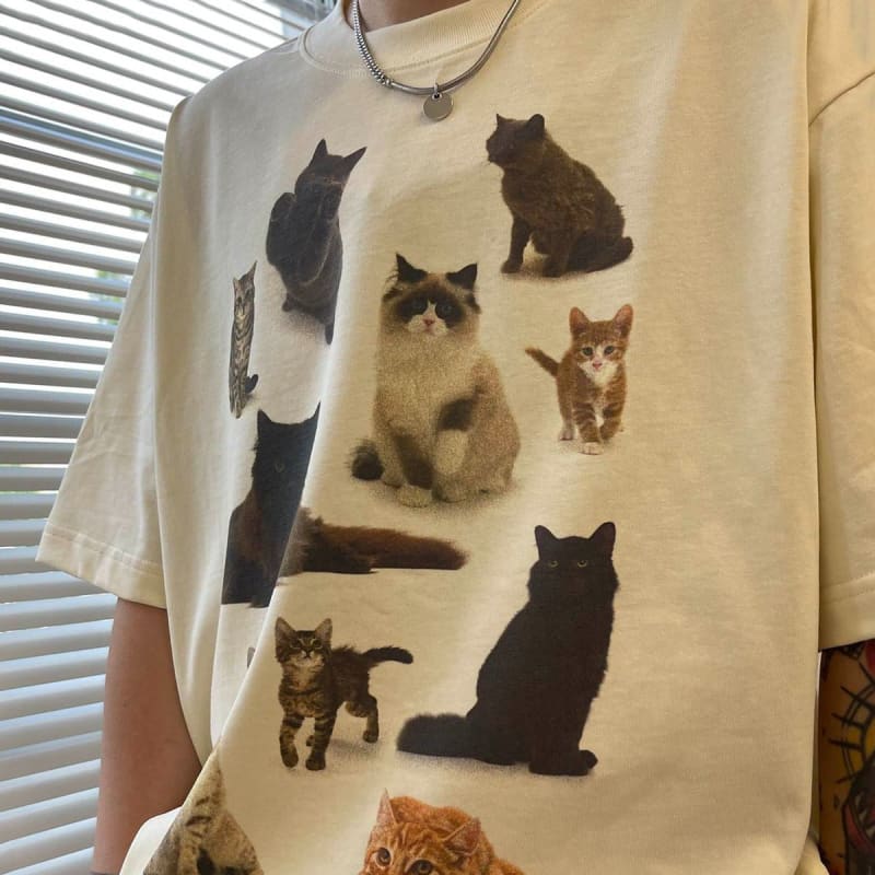 Kawaii Cat Print T - Shirt - T - Shirts