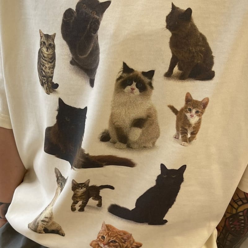 Kawaii Cat Print T - Shirt - T - Shirts