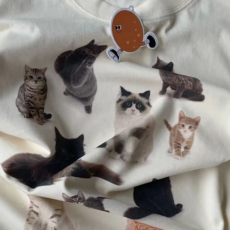 Kawaii Cat Print T - Shirt - T - Shirts