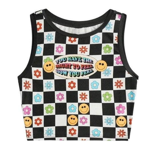 Kawaii Checker Top - S / Black - Tops