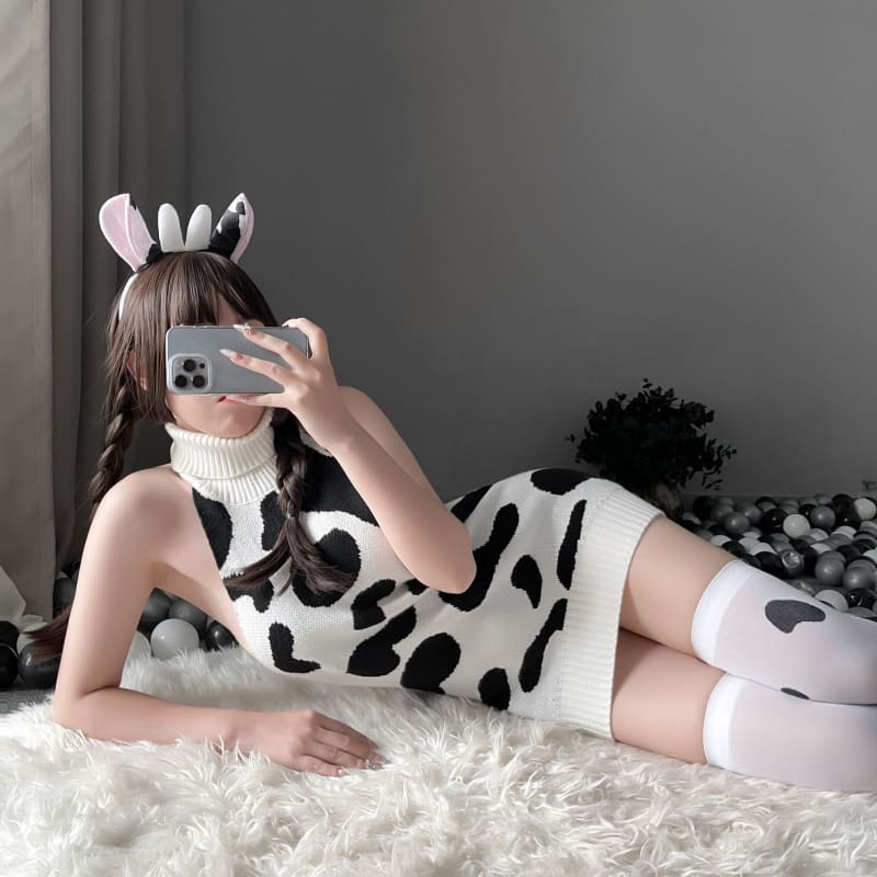 Kawaii Cow Backlass Sweater MK16937 - Dress + Headwear