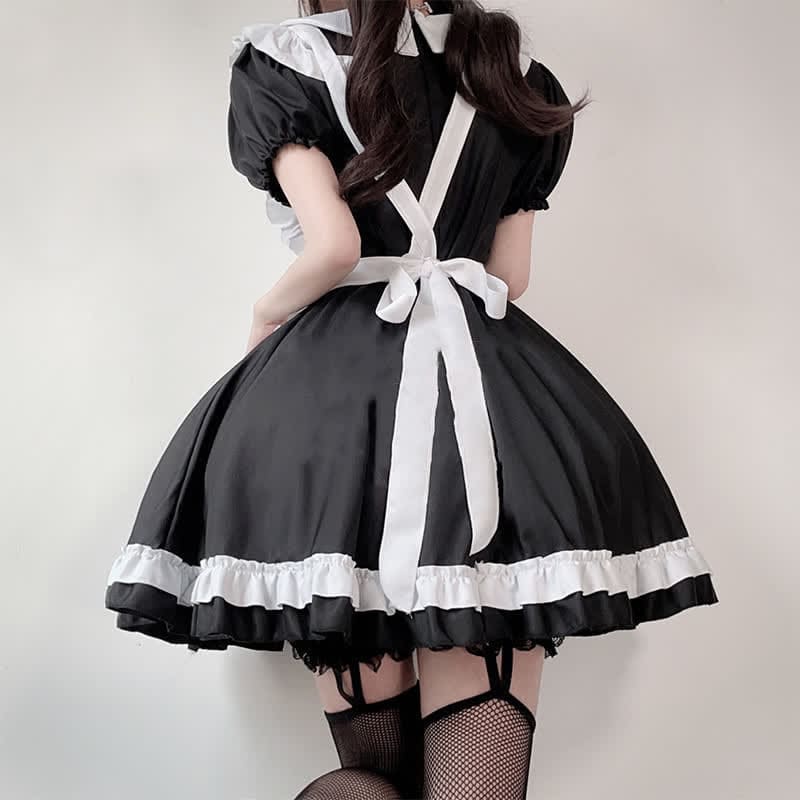 Kawaii Cross Print Ruffled Maid Lolita Dress Set