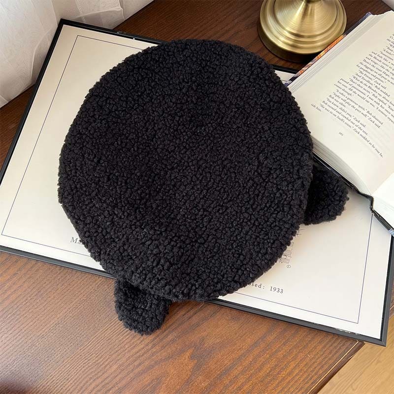 Kawaii Cute Ears Plush Beret - Black / One Size