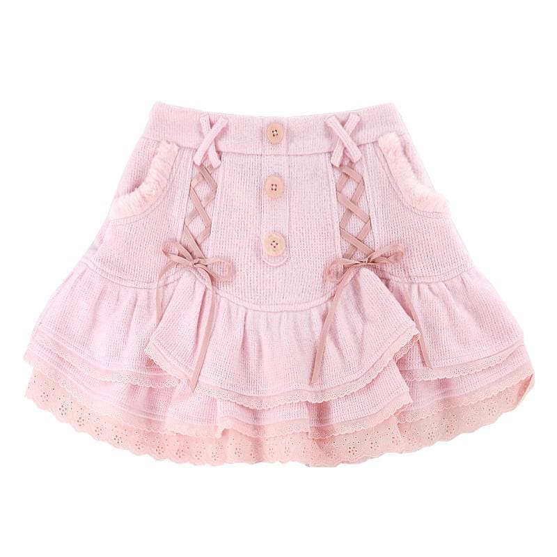 Kawaii Cute Fluffy Lace-up Knitted Cake Skirt MK16872