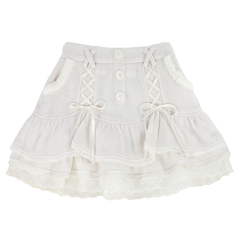 Kawaii Cute Fluffy Lace-up Knitted Cake Skirt MK16872