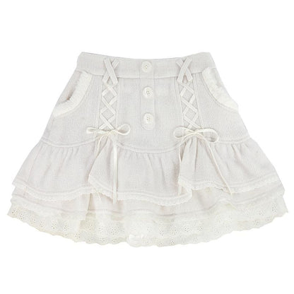 Kawaii Cute Fluffy Lace-up Knitted Cake Skirt MK16872