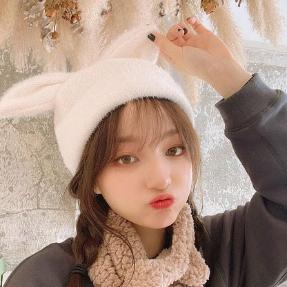 Kawaii Cute Solid Color Bunny Ears Beanie Hat K17863