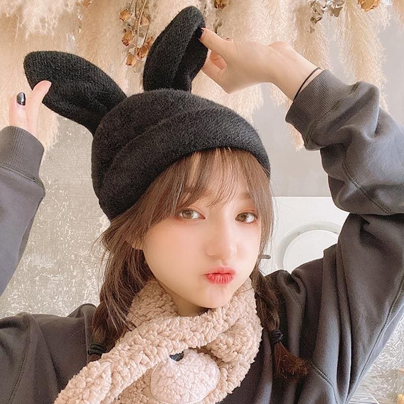 Kawaii Cute Solid Color Bunny Ears Beanie Hat K17863