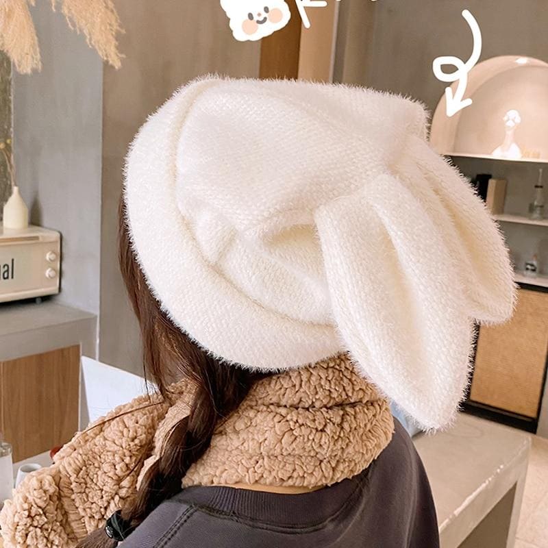 Kawaii Cute Solid Color Bunny Ears Beanie Hat K17863