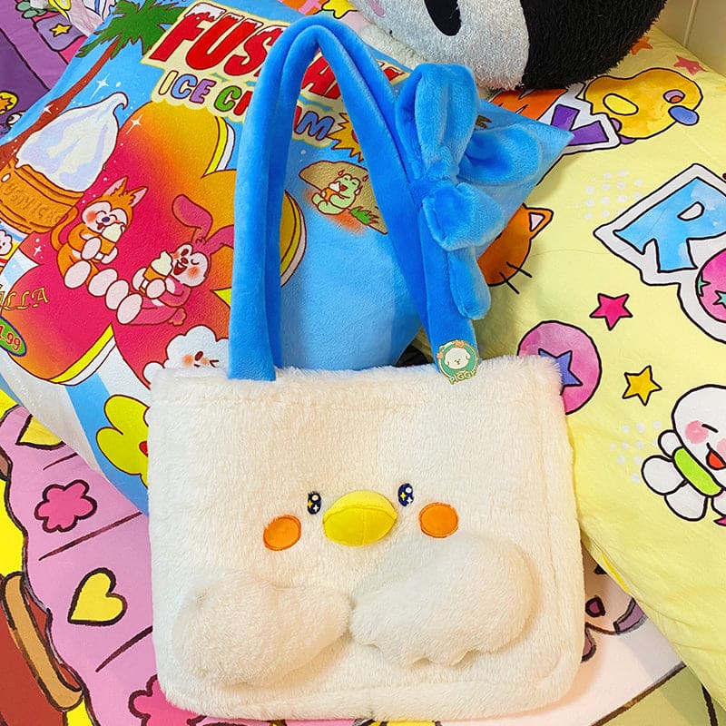 Kawaii Duck Plush Shoulder Bag - White