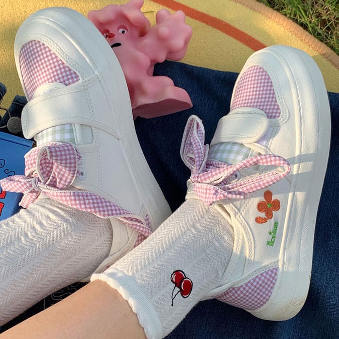 Kawaii Flower Gingham Sneakers - Sneakers